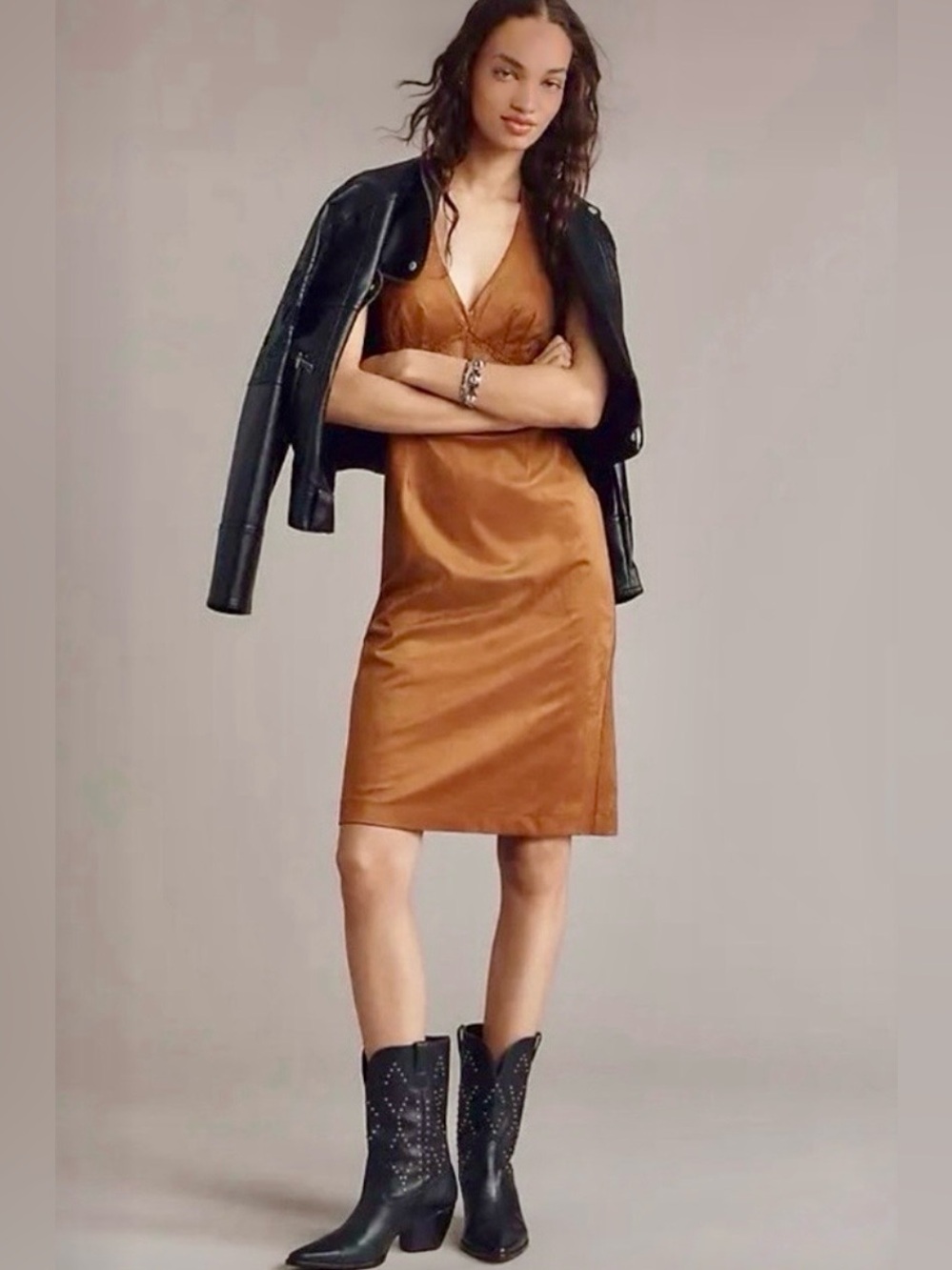 Anthropologie  Faux Suede Halter mini dress
